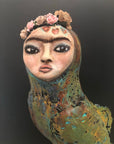 SOLD - Frida Inspired Bird Art Doll - Jennifer Sher Art