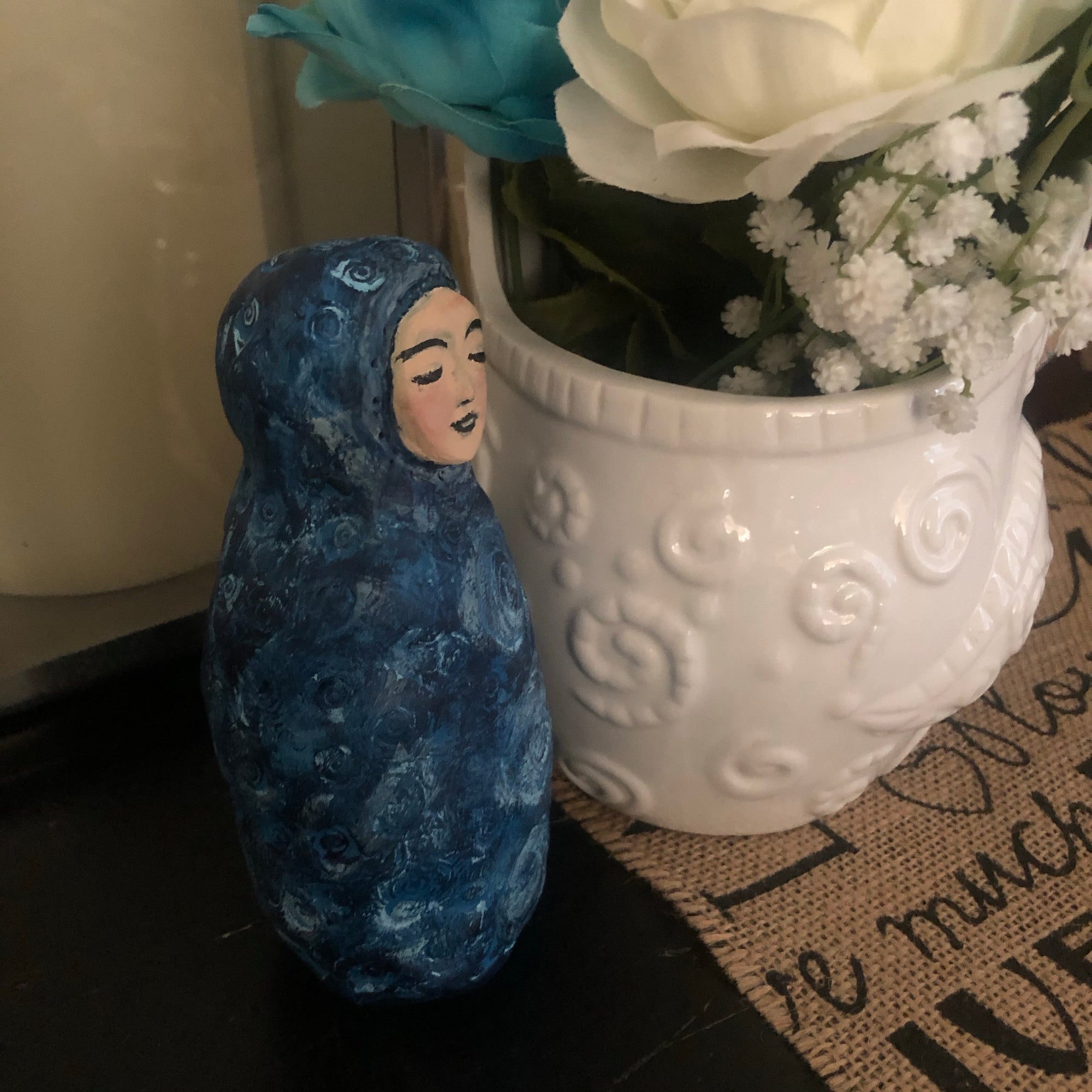 SOLD - Meditation Art Doll - Throat Chakra - Jennifer Sher Art