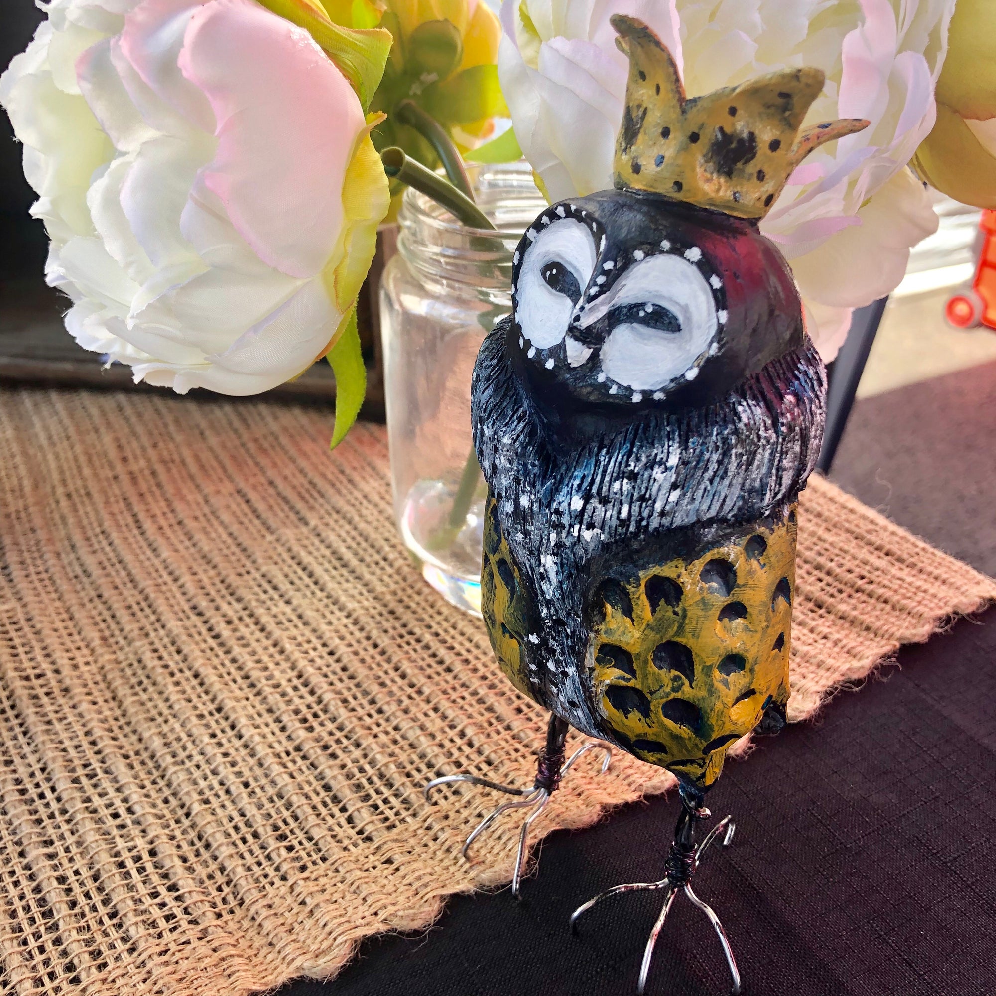 SOLD - Regal Owl - Yellow Crown - Jennifer Sher Art