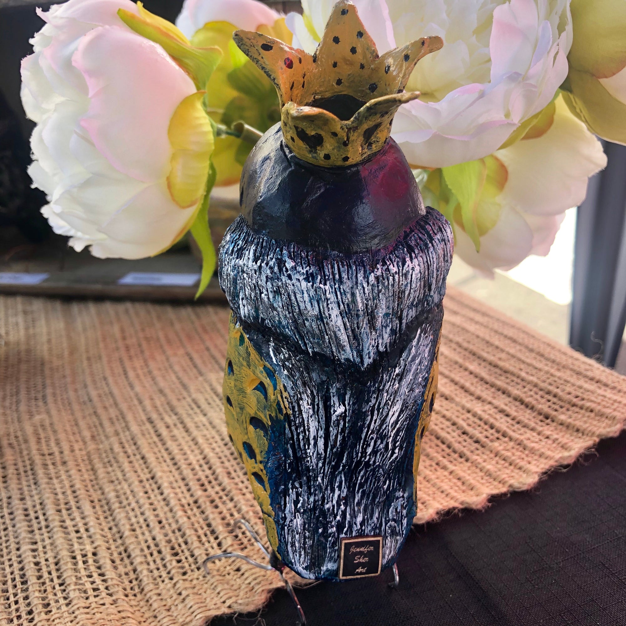 SOLD - Regal Owl - Yellow Crown - Jennifer Sher Art