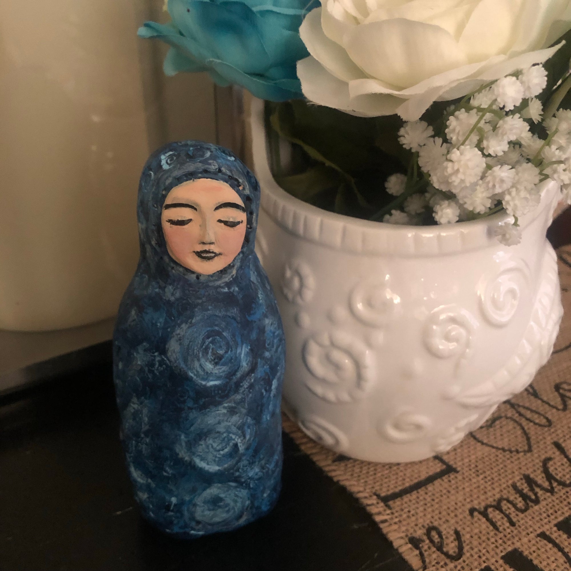 SOLD - Meditation Art Doll - Throat Chakra - Jennifer Sher Art