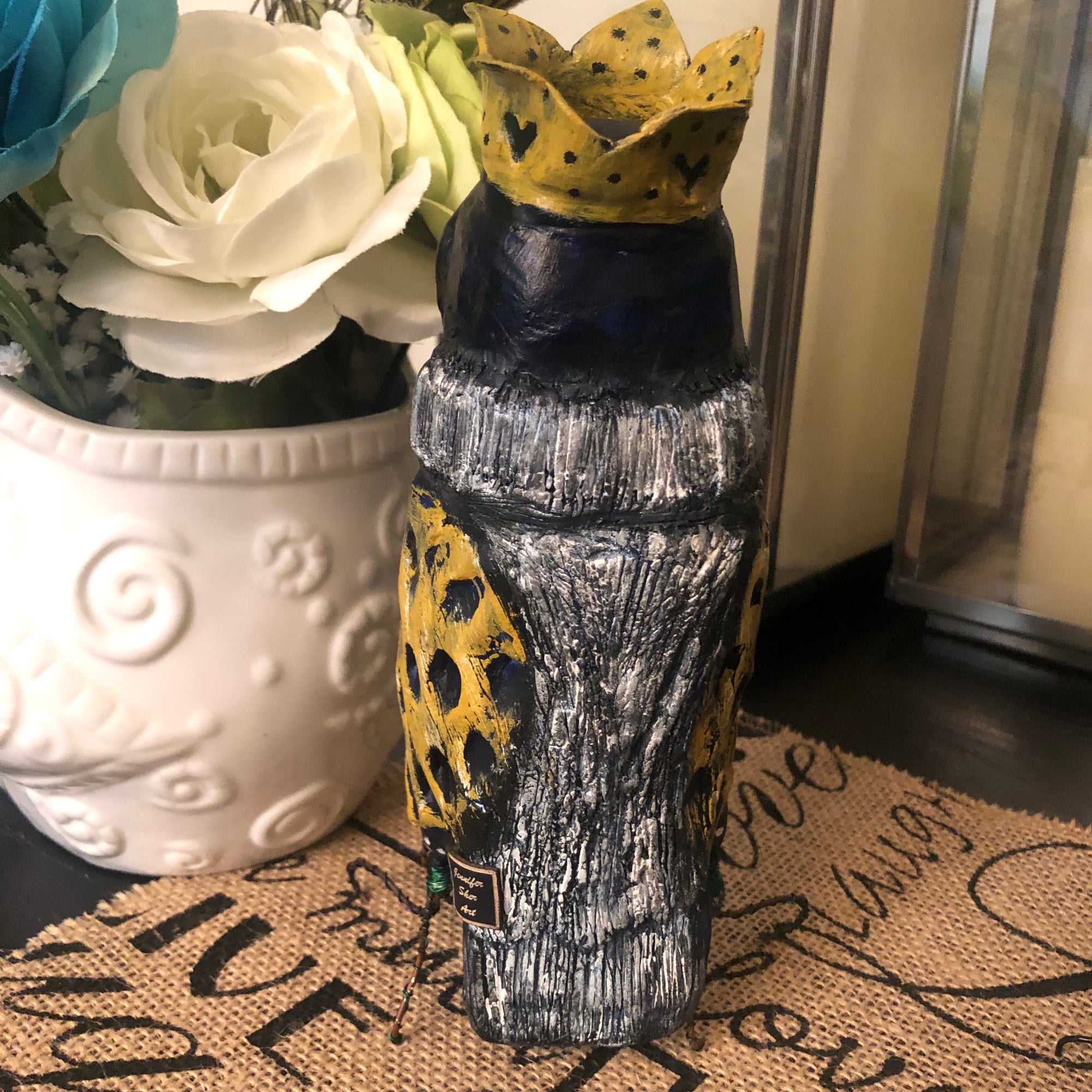 SOLD - Regal Owl With Hearts on The Crown - Jennifer Sher Art