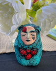 SOLD - Meditation Art Doll with Red Roses - Jennifer Sher Art