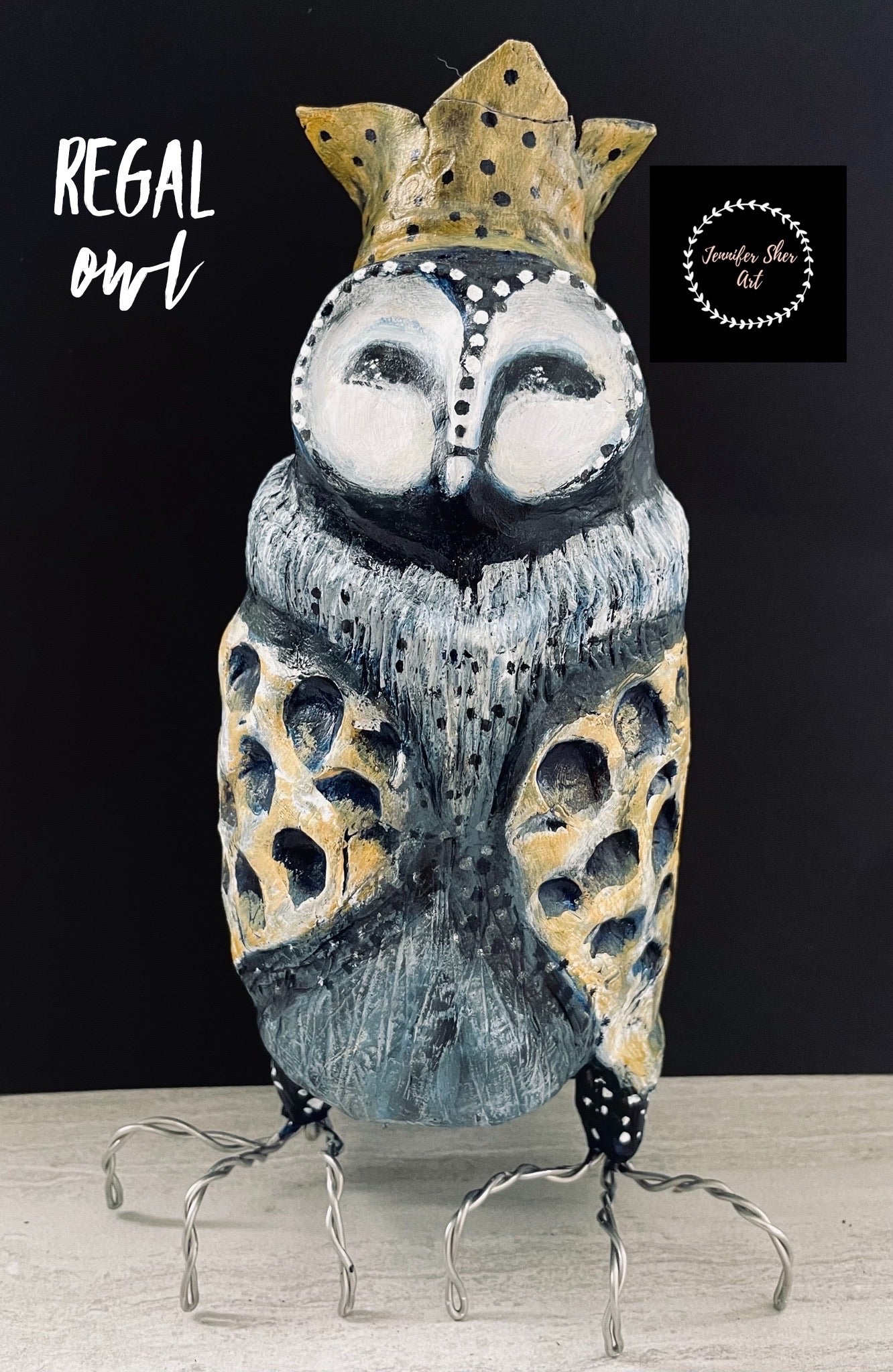 Regal Owl - Yellow Large Crown - Jennifer Sher Art