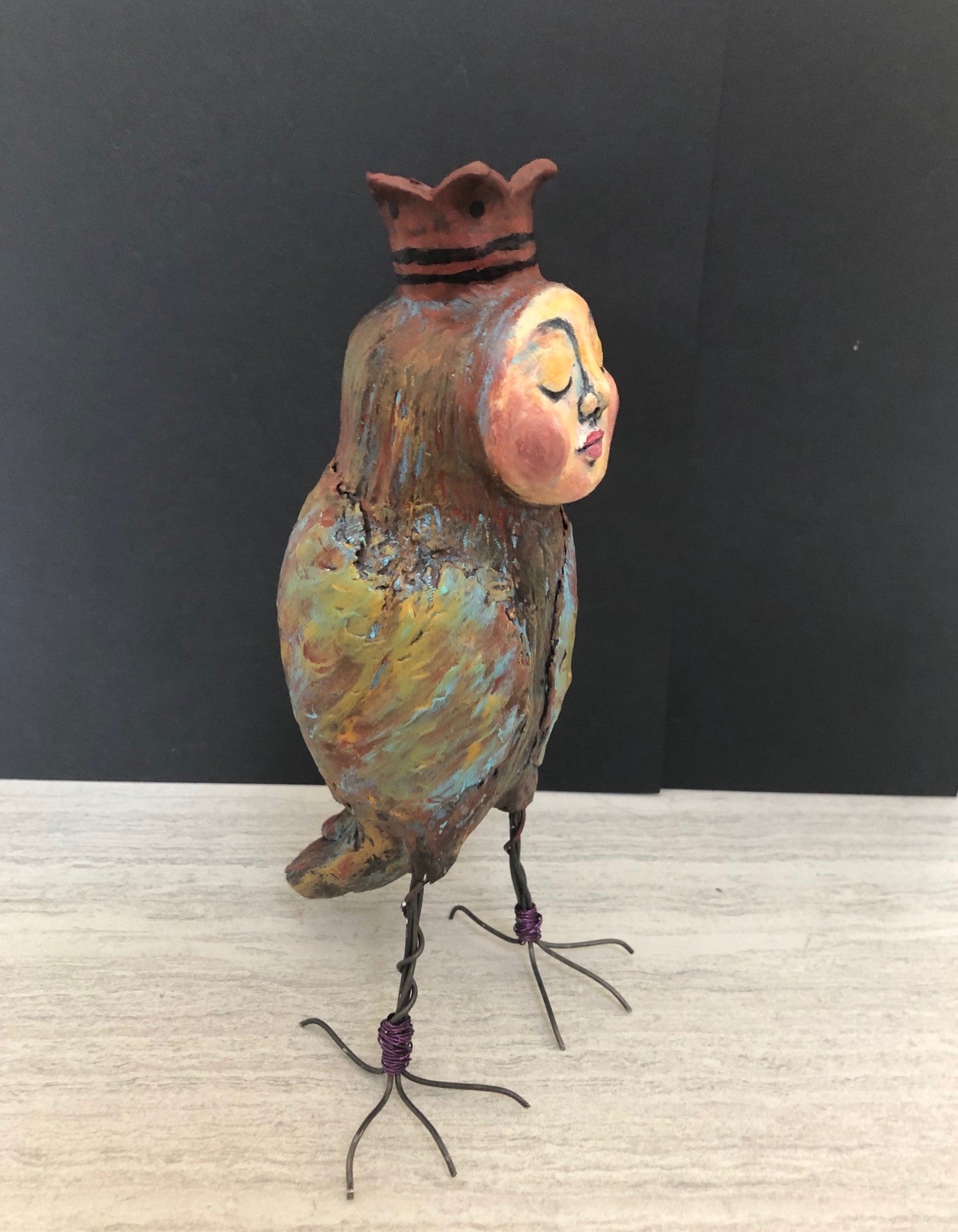 SOLD - Quirky Bird Art Doll - Jennifer Sher Art