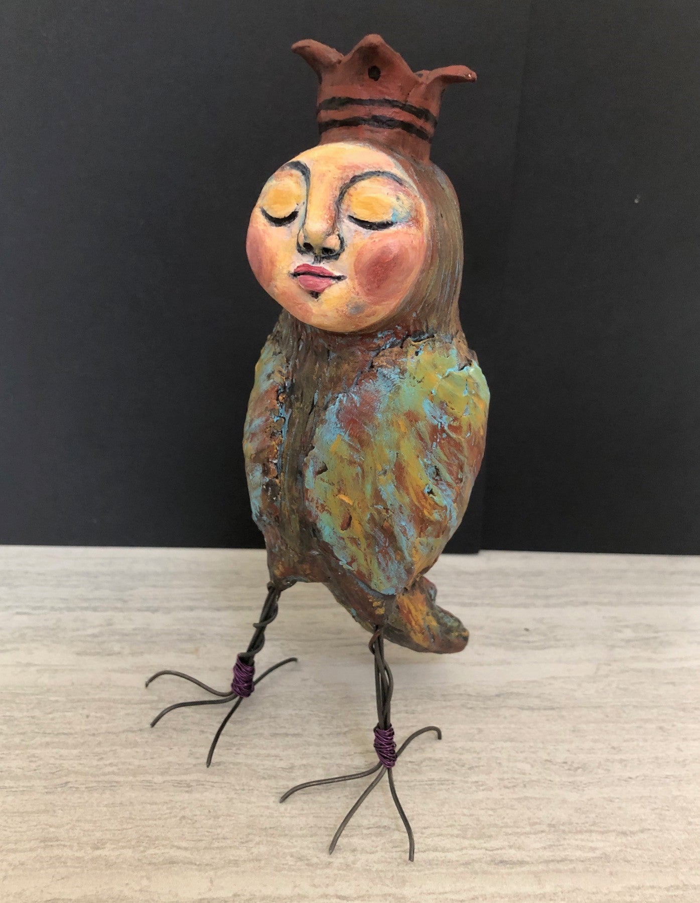 SOLD - Quirky Bird Art Doll - Jennifer Sher Art