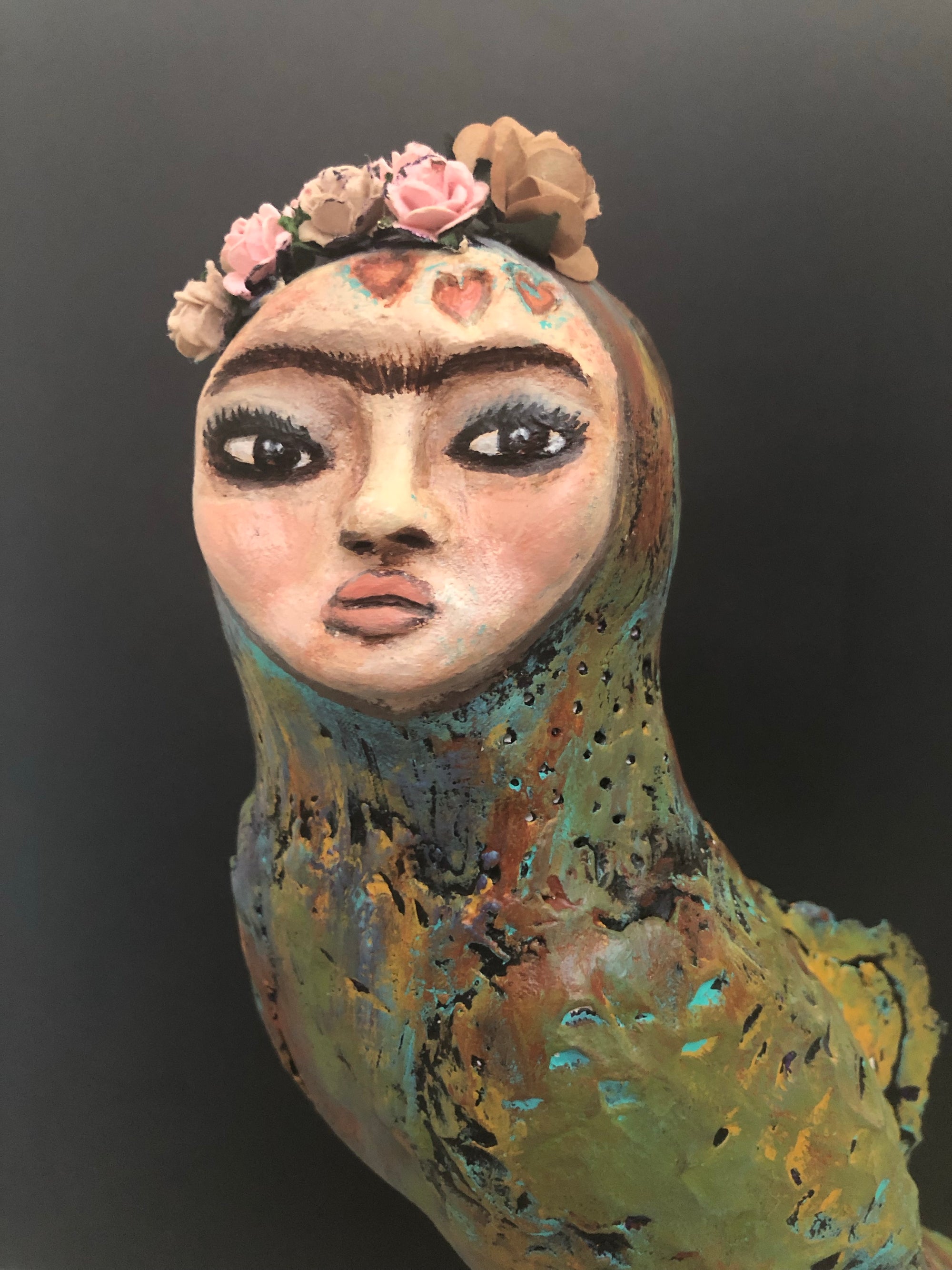 SOLD - Frida Inspired Bird Art Doll - Jennifer Sher Art