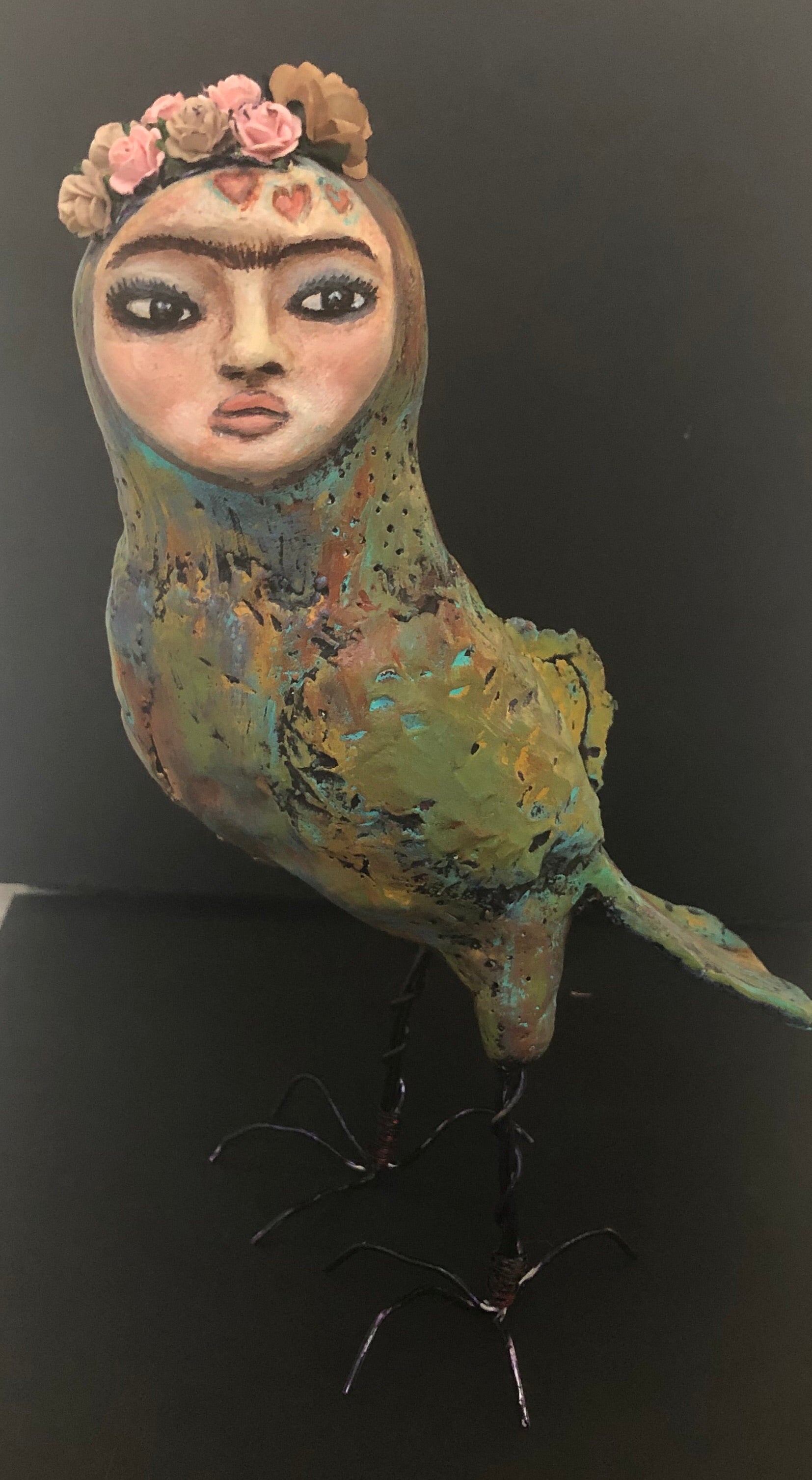 SOLD - Frida Inspired Bird Art Doll - Jennifer Sher Art